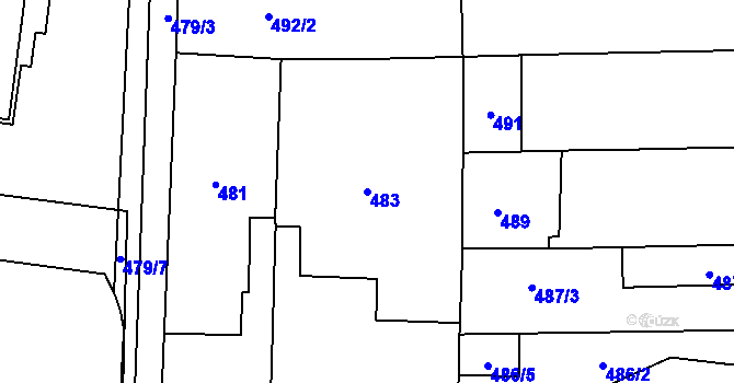 Parcela st. 483 v KÚ Rajhrad, Katastrální mapa