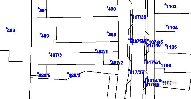Parcela st. 487/1 v KÚ Rajhrad, Katastrální mapa
