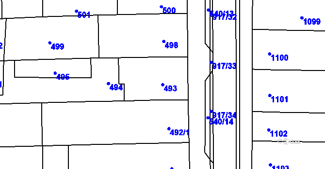 Parcela st. 493 v KÚ Rajhrad, Katastrální mapa