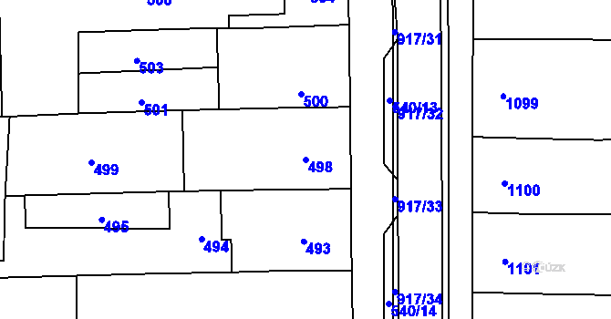 Parcela st. 498 v KÚ Rajhrad, Katastrální mapa
