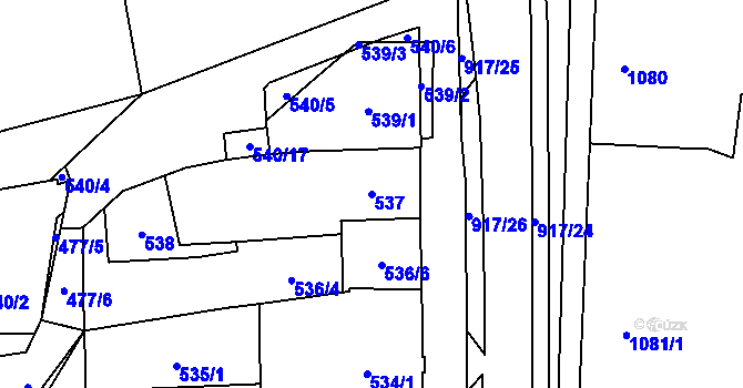 Parcela st. 537 v KÚ Rajhrad, Katastrální mapa
