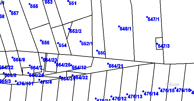 Parcela st. 550 v KÚ Rajhrad, Katastrální mapa