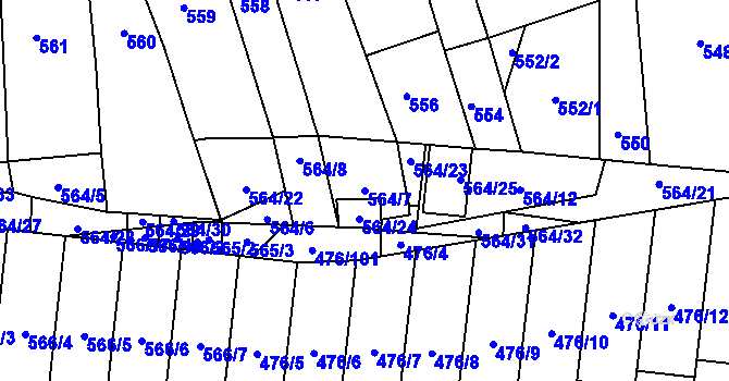 Parcela st. 564/7 v KÚ Rajhrad, Katastrální mapa