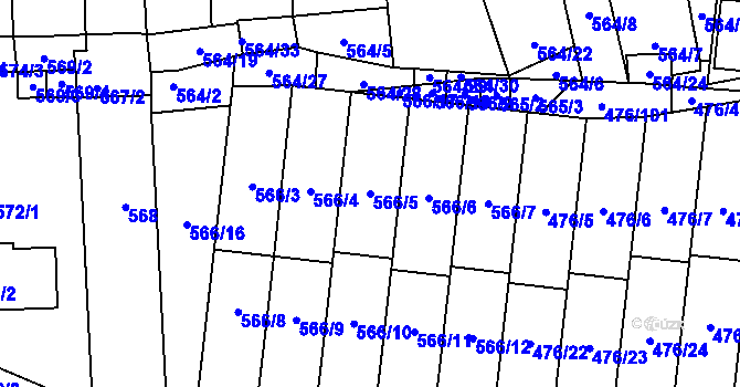 Parcela st. 566/5 v KÚ Rajhrad, Katastrální mapa