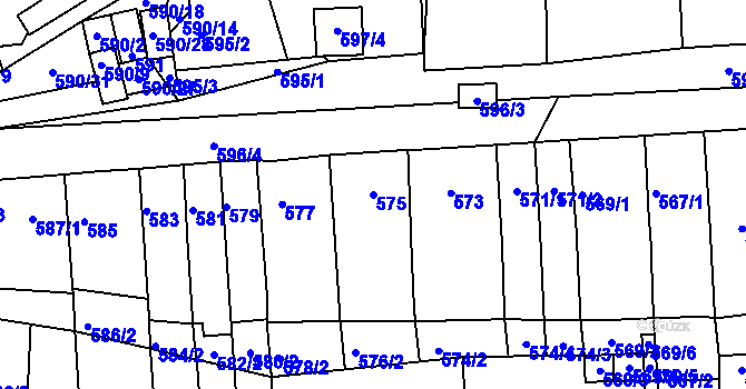 Parcela st. 575 v KÚ Rajhrad, Katastrální mapa