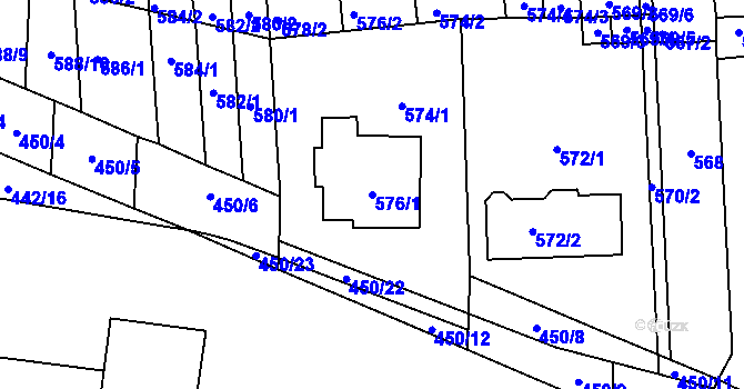 Parcela st. 576/1 v KÚ Rajhrad, Katastrální mapa