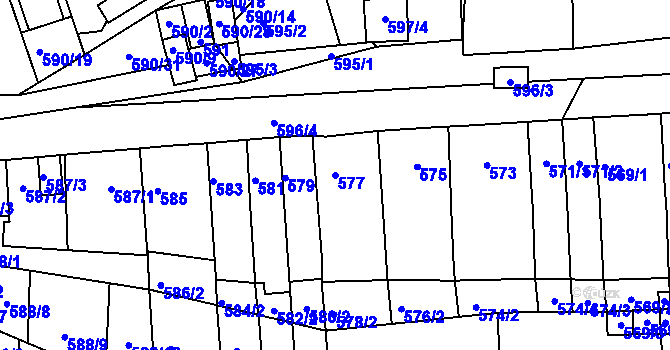 Parcela st. 577 v KÚ Rajhrad, Katastrální mapa