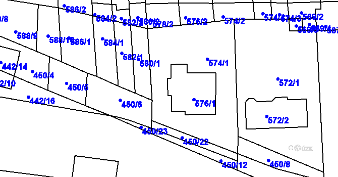 Parcela st. 578/1 v KÚ Rajhrad, Katastrální mapa