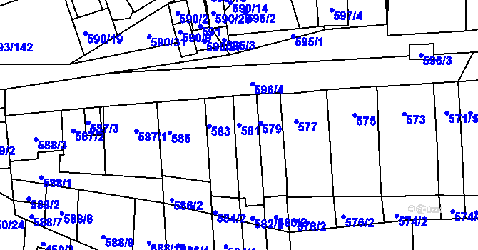 Parcela st. 581 v KÚ Rajhrad, Katastrální mapa