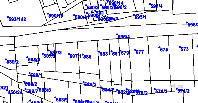 Parcela st. 583 v KÚ Rajhrad, Katastrální mapa