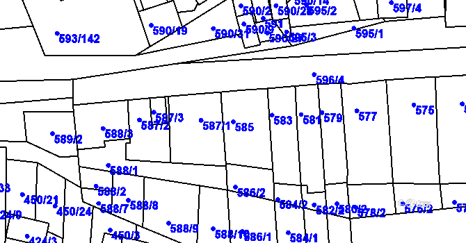Parcela st. 585 v KÚ Rajhrad, Katastrální mapa