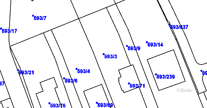 Parcela st. 593/3 v KÚ Rajhrad, Katastrální mapa