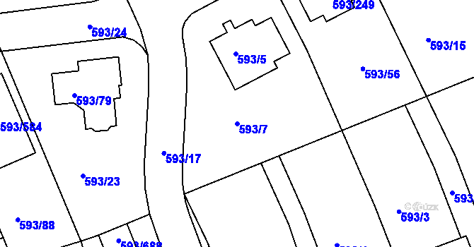 Parcela st. 593/7 v KÚ Rajhrad, Katastrální mapa