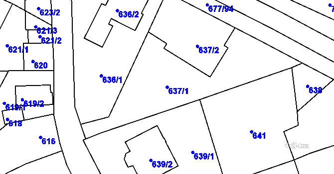 Parcela st. 637/1 v KÚ Rajhrad, Katastrální mapa