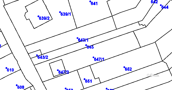 Parcela st. 645 v KÚ Rajhrad, Katastrální mapa