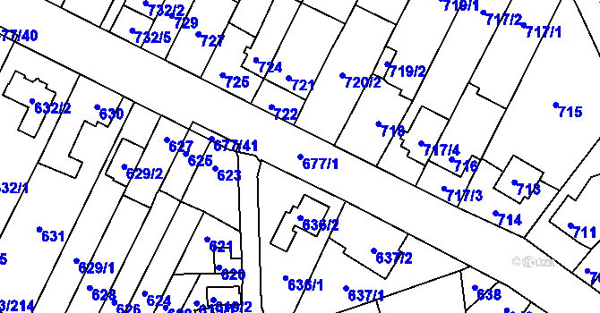 Parcela st. 677/1 v KÚ Rajhrad, Katastrální mapa