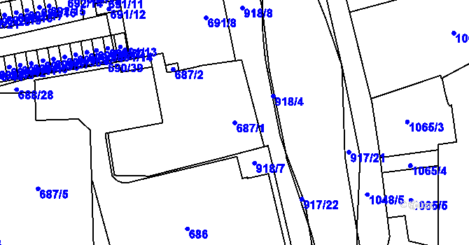 Parcela st. 687/1 v KÚ Rajhrad, Katastrální mapa