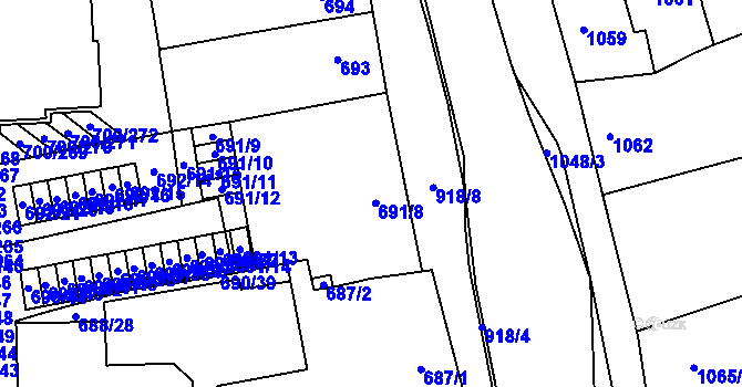 Parcela st. 691 v KÚ Rajhrad, Katastrální mapa