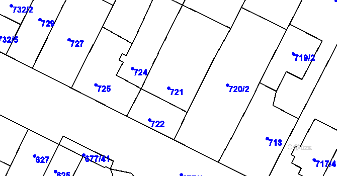 Parcela st. 721 v KÚ Rajhrad, Katastrální mapa