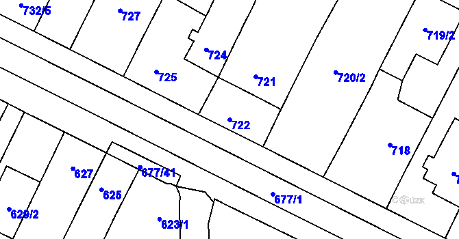 Parcela st. 722 v KÚ Rajhrad, Katastrální mapa
