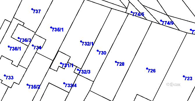 Parcela st. 730 v KÚ Rajhrad, Katastrální mapa