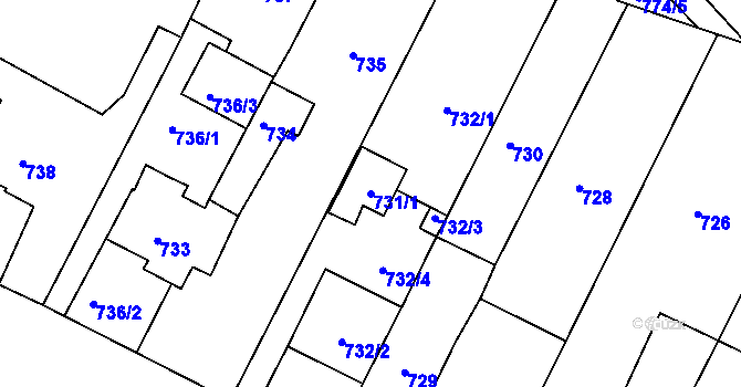 Parcela st. 731/1 v KÚ Rajhrad, Katastrální mapa