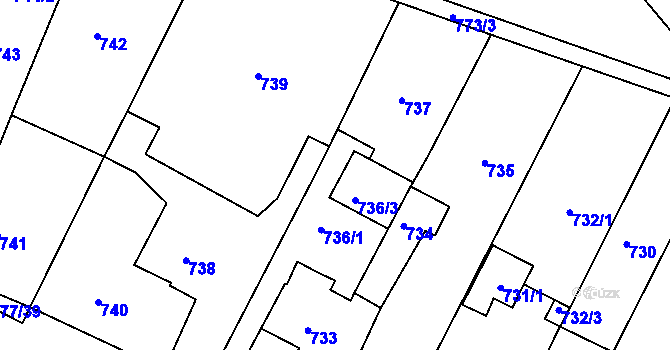 Parcela st. 736 v KÚ Rajhrad, Katastrální mapa