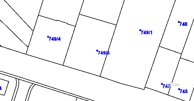 Parcela st. 749/5 v KÚ Rajhrad, Katastrální mapa