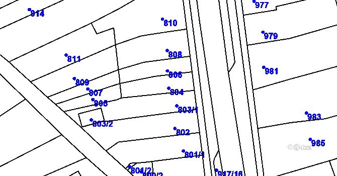 Parcela st. 804 v KÚ Rajhrad, Katastrální mapa