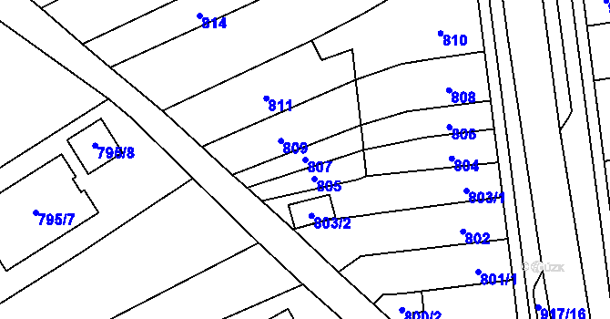 Parcela st. 807 v KÚ Rajhrad, Katastrální mapa