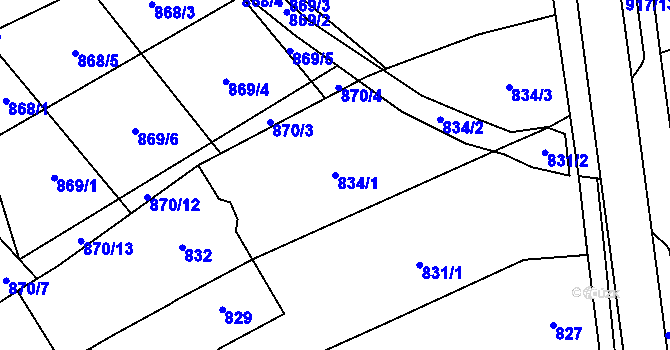 Parcela st. 834/1 v KÚ Rajhrad, Katastrální mapa