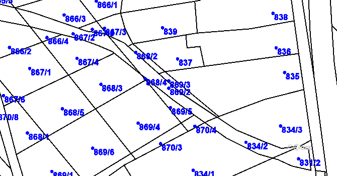 Parcela st. 869/2 v KÚ Rajhrad, Katastrální mapa