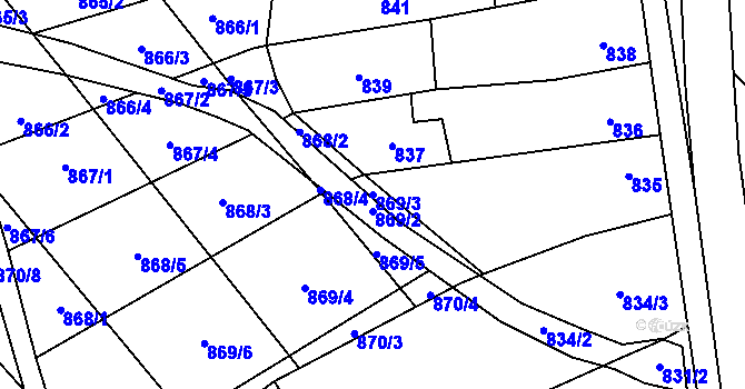 Parcela st. 869/3 v KÚ Rajhrad, Katastrální mapa