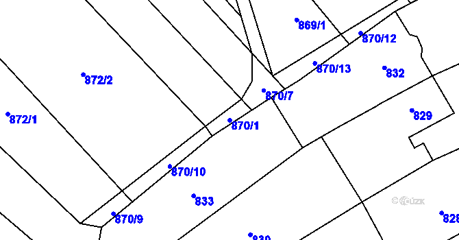 Parcela st. 870/1 v KÚ Rajhrad, Katastrální mapa