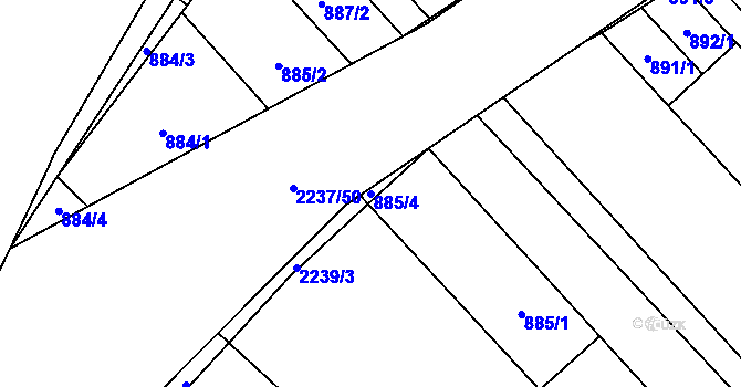 Parcela st. 885/4 v KÚ Rajhrad, Katastrální mapa
