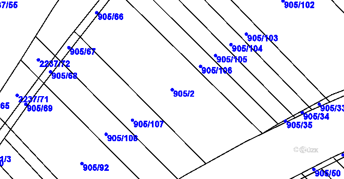 Parcela st. 905/2 v KÚ Rajhrad, Katastrální mapa