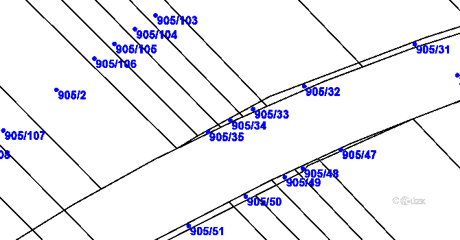 Parcela st. 905/34 v KÚ Rajhrad, Katastrální mapa