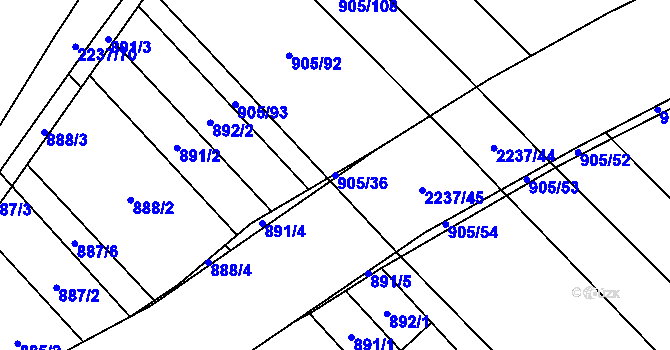 Parcela st. 905/36 v KÚ Rajhrad, Katastrální mapa