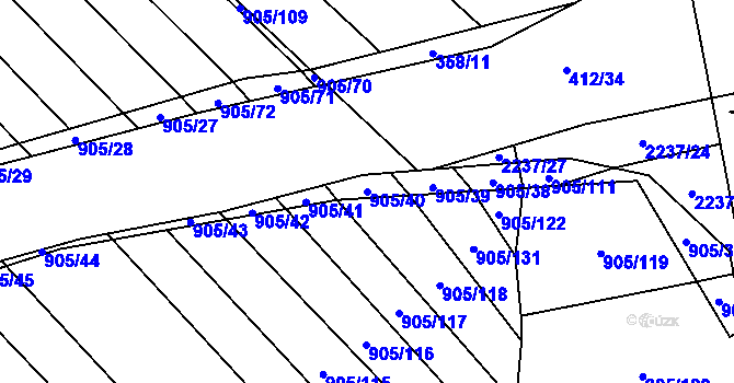 Parcela st. 905/40 v KÚ Rajhrad, Katastrální mapa