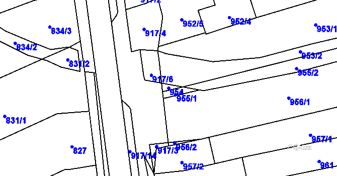 Parcela st. 954 v KÚ Rajhrad, Katastrální mapa