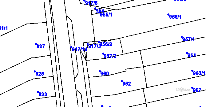 Parcela st. 957/2 v KÚ Rajhrad, Katastrální mapa