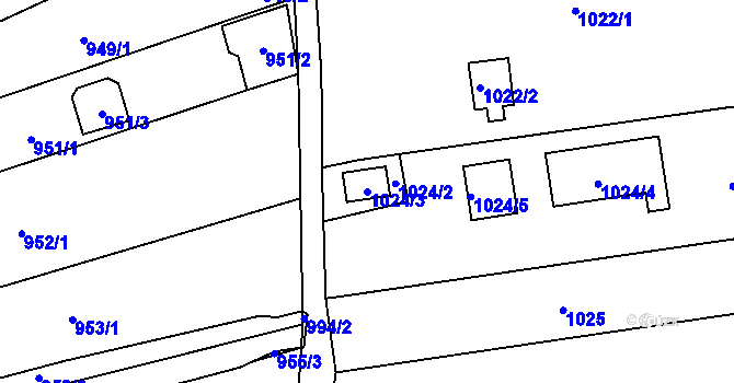Parcela st. 1024/3 v KÚ Rajhrad, Katastrální mapa