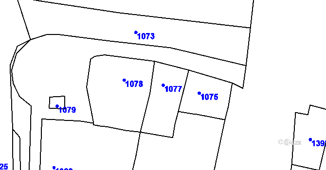 Parcela st. 1077 v KÚ Rajhrad, Katastrální mapa