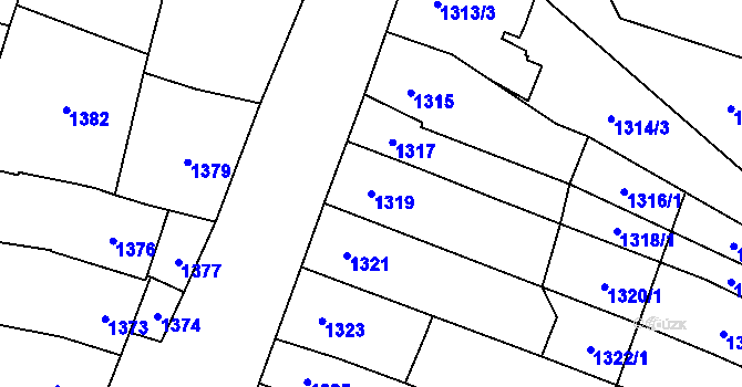 Parcela st. 1319 v KÚ Rajhrad, Katastrální mapa