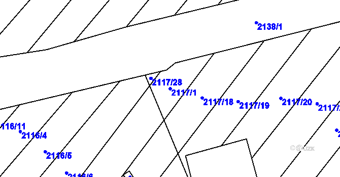 Parcela st. 2117/1 v KÚ Rajhrad, Katastrální mapa