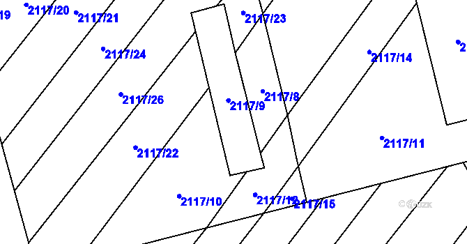 Parcela st. 2117/9 v KÚ Rajhrad, Katastrální mapa