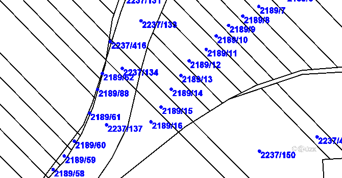 Parcela st. 2189/14 v KÚ Rajhrad, Katastrální mapa