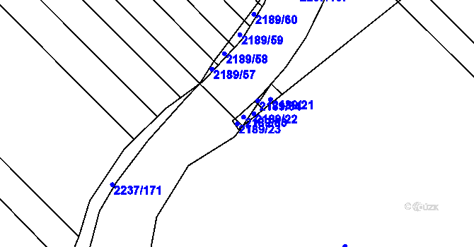 Parcela st. 2189/23 v KÚ Rajhrad, Katastrální mapa