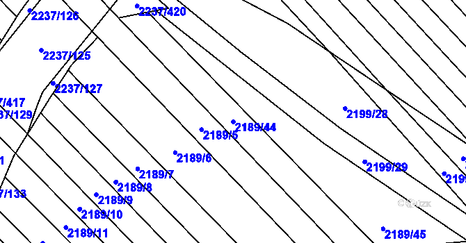 Parcela st. 2189/44 v KÚ Rajhrad, Katastrální mapa