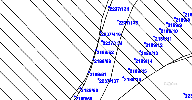 Parcela st. 2189/62 v KÚ Rajhrad, Katastrální mapa